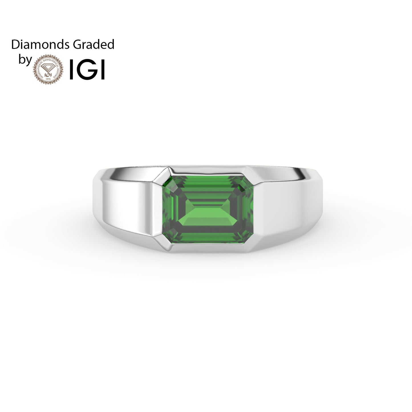 3ct Emerald Lab Emerald Men’s Wedding Ring - AAA Platinum