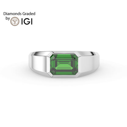 3ct Emerald Lab Emerald Men’s Wedding Ring - AAA Platinum