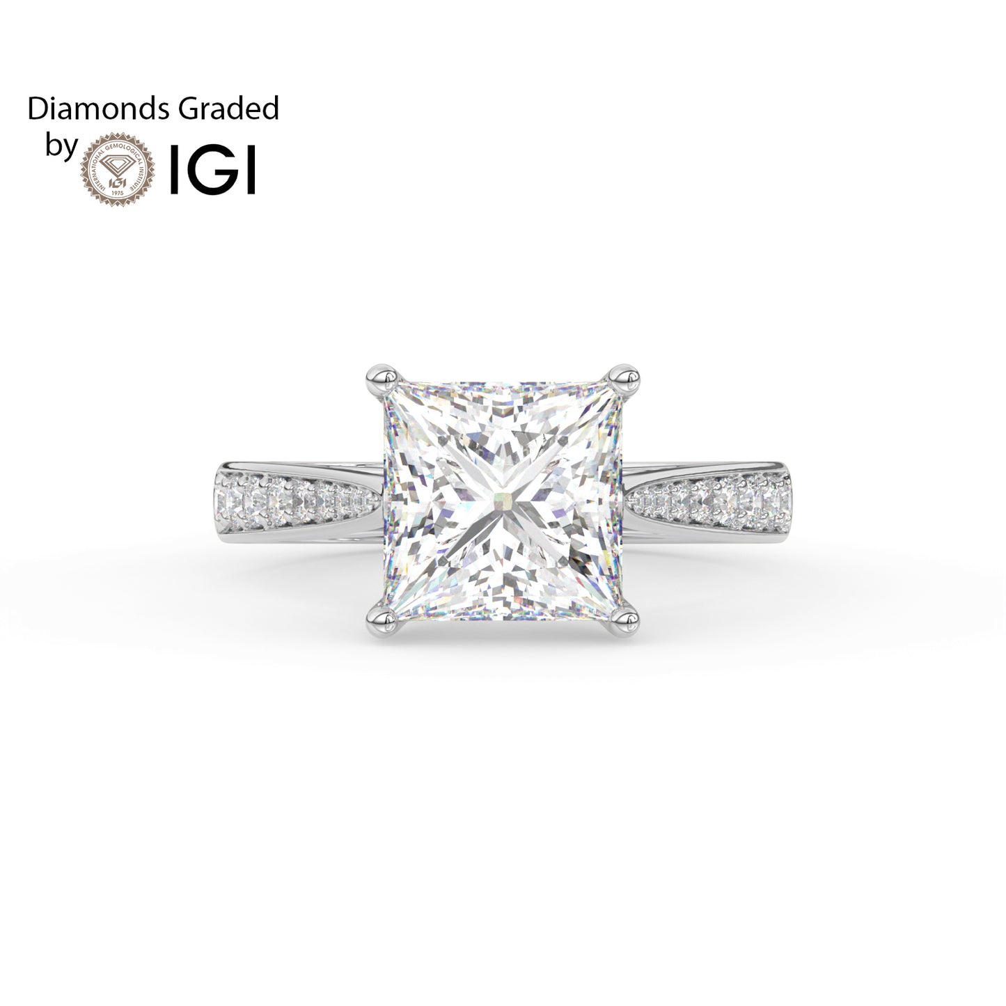 3ct Princess Lab Diamond Engagement Ring with Diamond Band - E/VVS Platinum