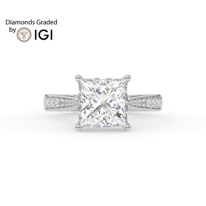3ct Princess Lab Diamond Engagement Ring with Diamond Band - E/VVS Platinum