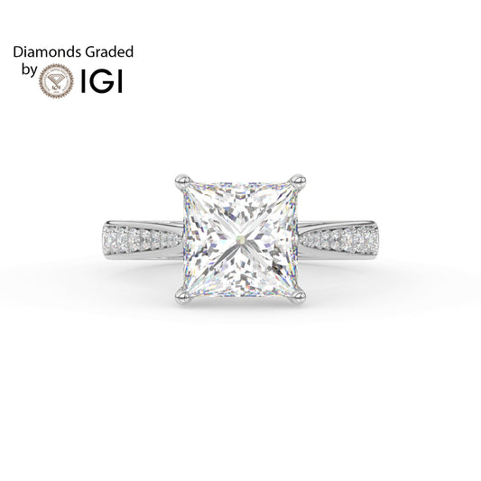 3ct Princess Lab Diamond Engagement Ring with Diamond Band - E/VVS Platinum
