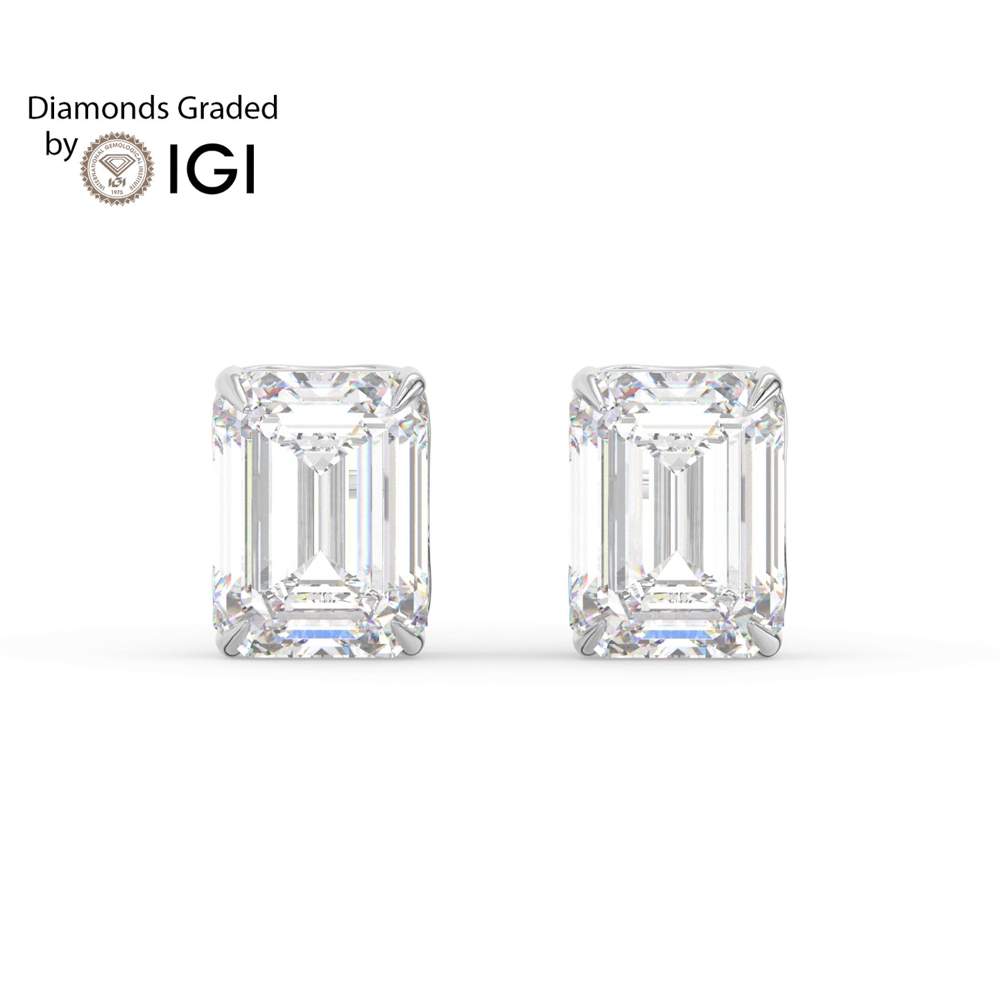 2ct Emerald Lab Diamond Solitaire Stud Earrings - E/VVS 14K Gold