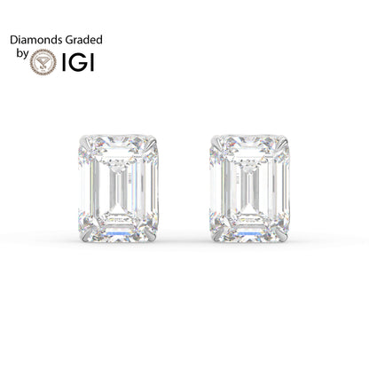 2ct Emerald Lab Diamond Solitaire Stud Earrings - E/VVS 14K Gold