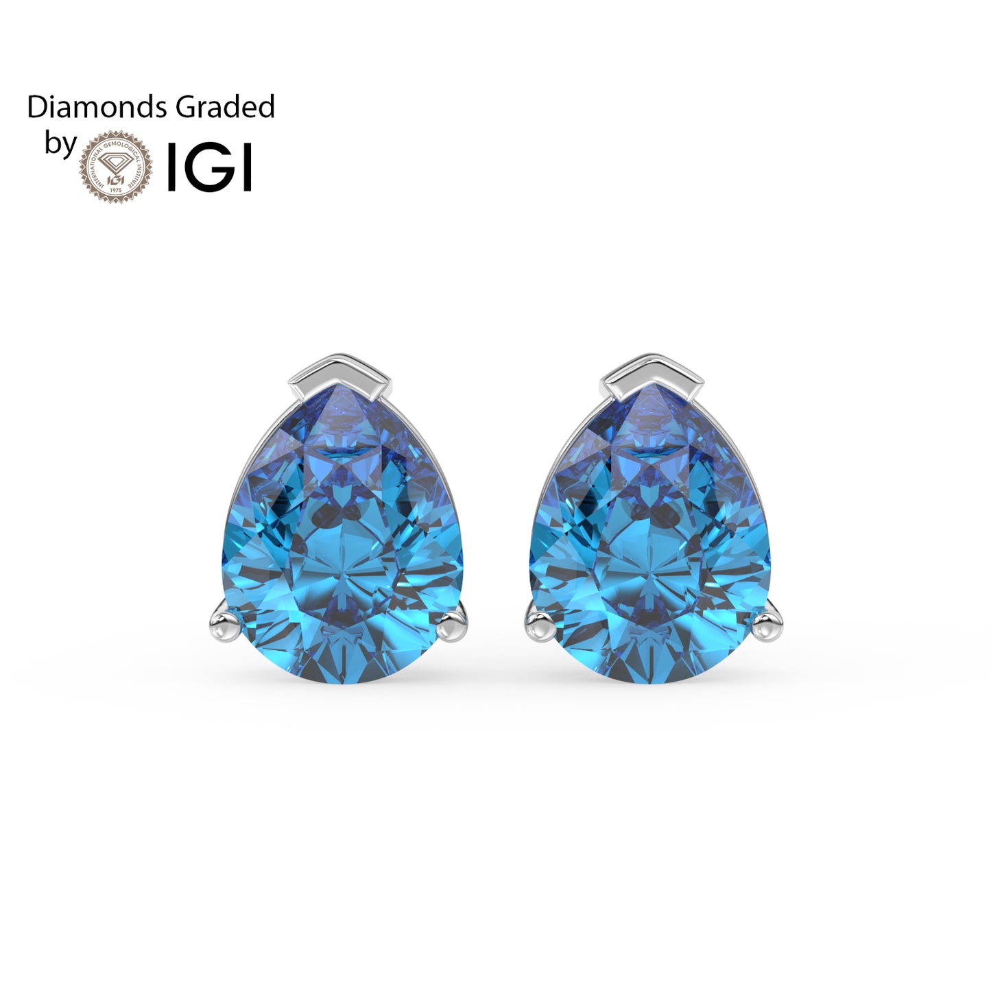 2ct Intense Blue Pear Lab Diamond Solitaire Stud Earrings - E/VVS 14K Gold