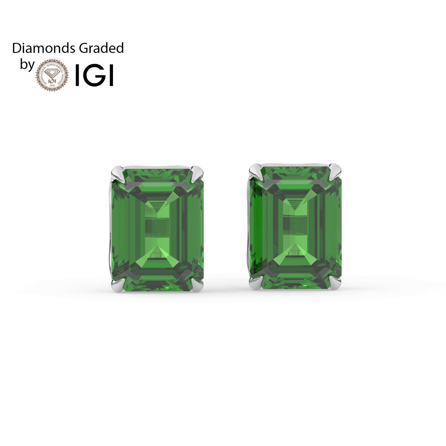 2ct Emerald Lab Emerald Solitaire Stud Earrings - AAA 14K Gold