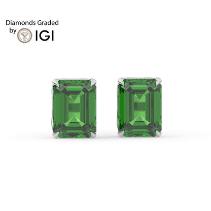 2ct Emerald Lab Emerald Solitaire Stud Earrings - AAA 14K Gold