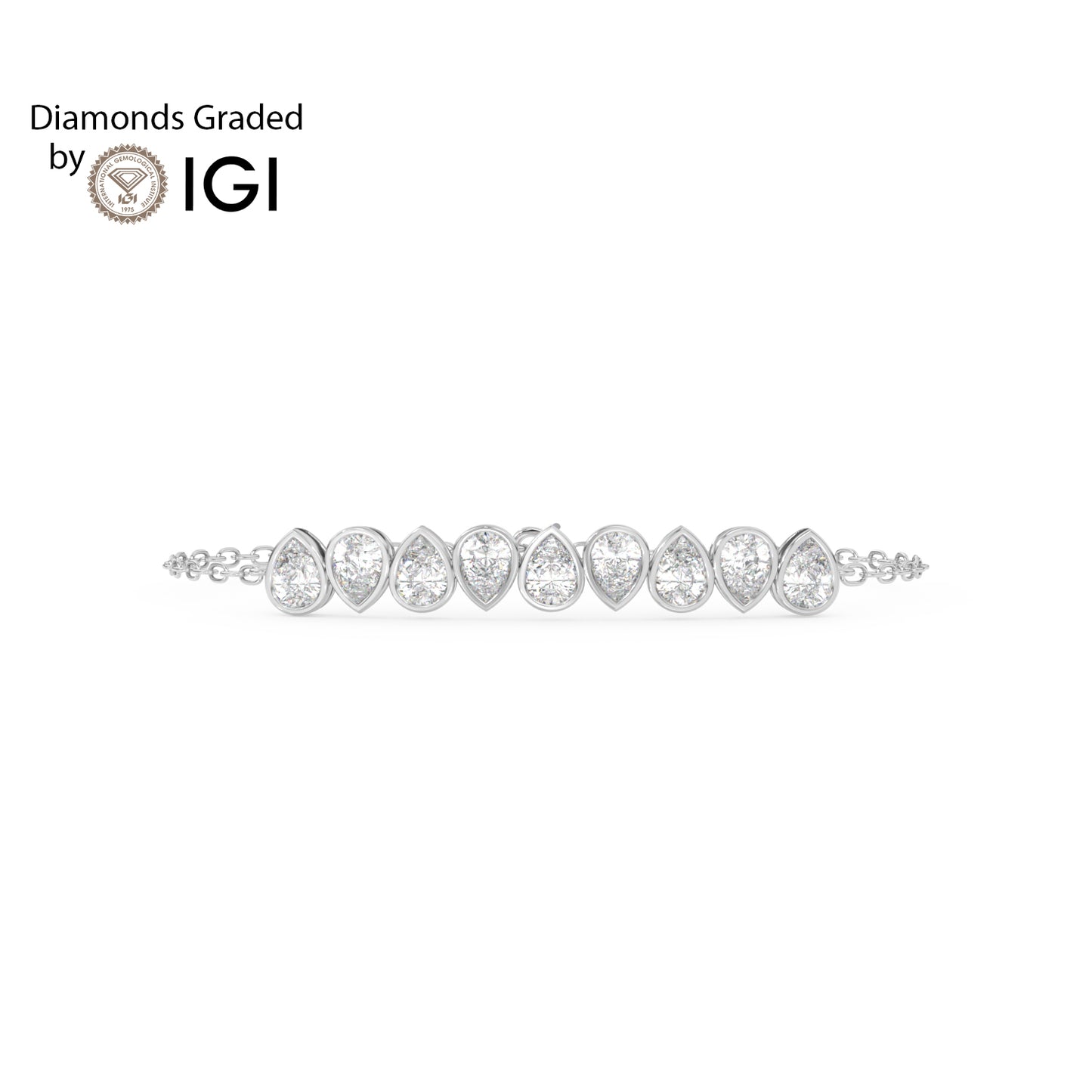 4.5ct Pear Alternating Bezel Set Lab Diamond Bracelet E/VVS 18K Gold