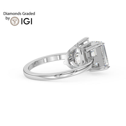 4ct Toi et Moi Pear and Emerald Lab Diamond Ring - E/VVS Platinum