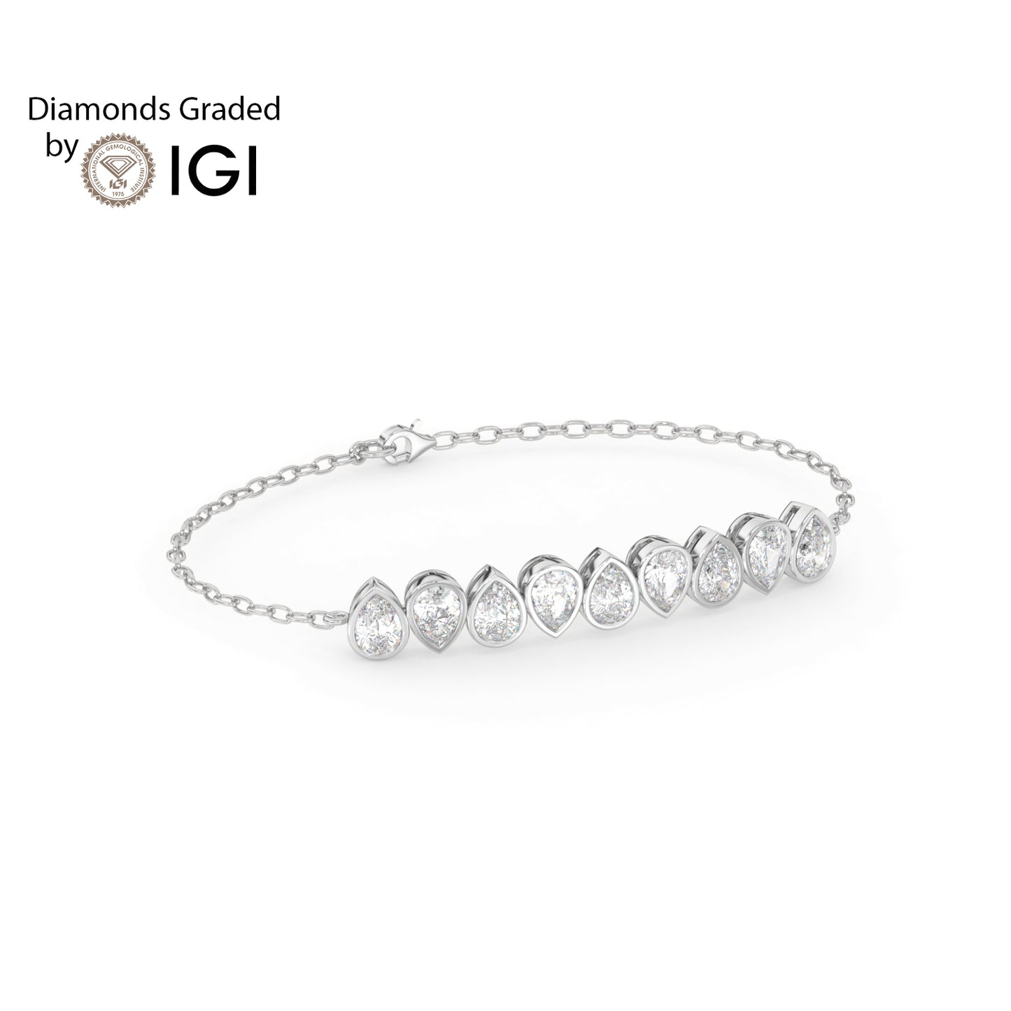 4.5ct Pear Alternating Bezel Set Lab Diamond Bracelet E/VVS 18K Gold