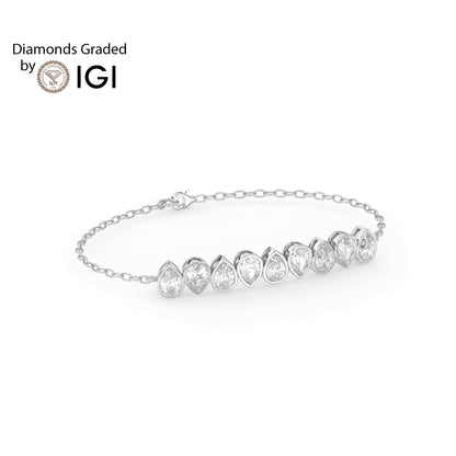 4.5ct Pear Alternating Bezel Set Lab Diamond Bracelet E/VVS 18K Gold