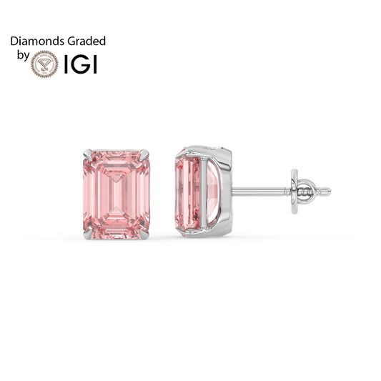 2ct Intense Pink Emerald Lab Diamond Solitaire Stud Earrings - E/VVS 14K Gold