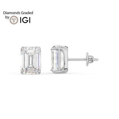 2ct Emerald Lab Diamond Solitaire Stud Earrings - E/VVS 14K Gold