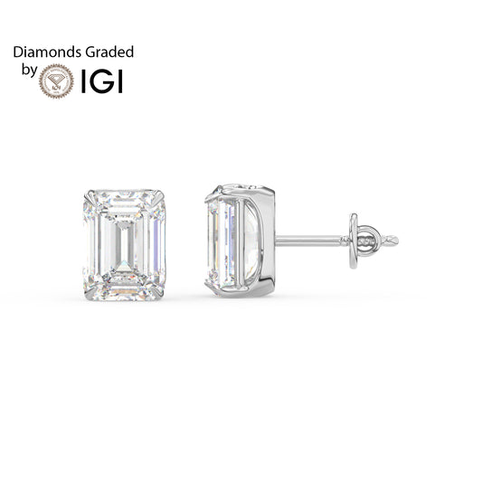 4ct Emerald Lab Diamond Solitaire Stud Earrings - E/VVS 18K Gold