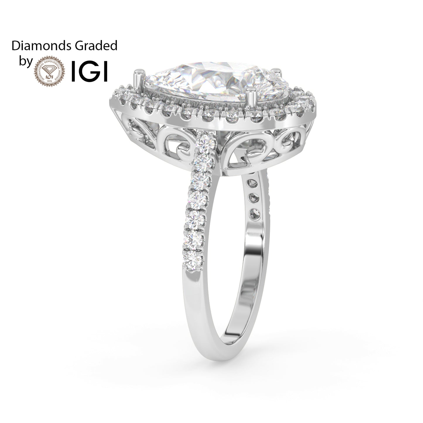 3ct Pear Lab Diamond Halo Engagement Ring - E/VVS Platinum