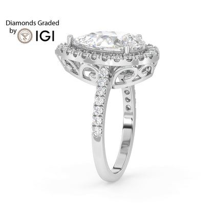 3ct Pear Lab Diamond Halo Engagement Ring - E/VVS Platinum