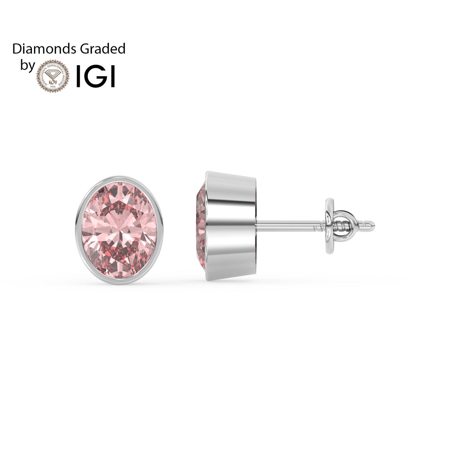 2ct Intense Pink Oval Lab Diamond Solitaire Stud Earrings - E/VVS 14K Gold