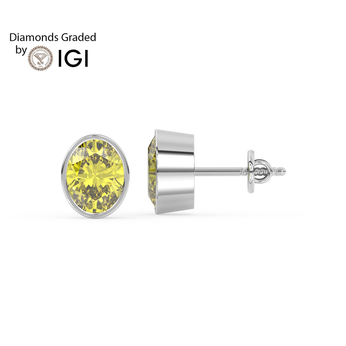 2ct Intense Yellow Oval Lab Diamond Solitaire Stud Earrings - E/VVS 14K Gold