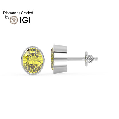 2ct Intense Yellow Oval Lab Diamond Solitaire Stud Earrings - E/VVS 14K Gold