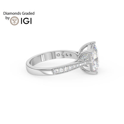3ct Princess Lab Diamond Engagement Ring with Diamond Band - E/VVS Platinum