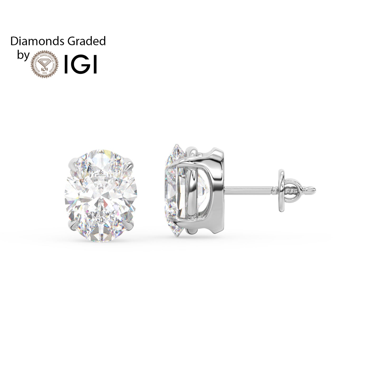4ct Oval Lab Diamond Solitaire Stud Earrings - E/VVS 18K Gold