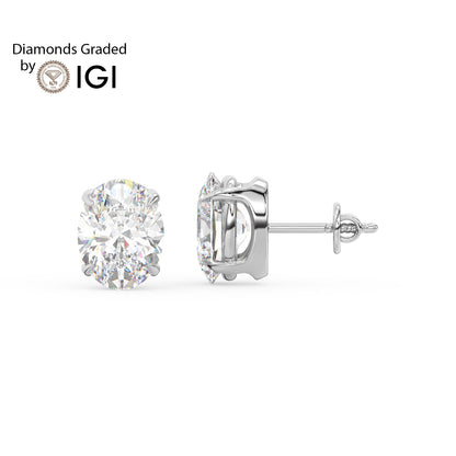 4ct Oval Lab Diamond Solitaire Stud Earrings - E/VVS 18K Gold