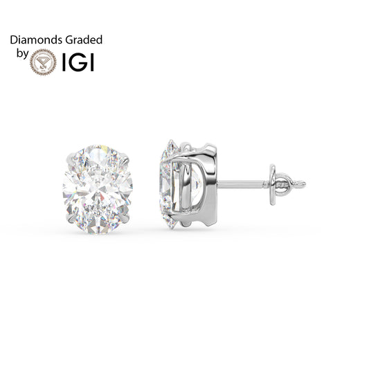 4ct Oval Lab Diamond Solitaire Stud Earrings - E/VVS 18K Gold