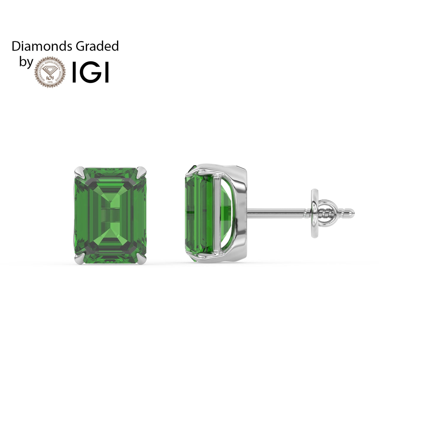 2ct Emerald Lab Emerald Solitaire Stud Earrings - AAA 14K Gold