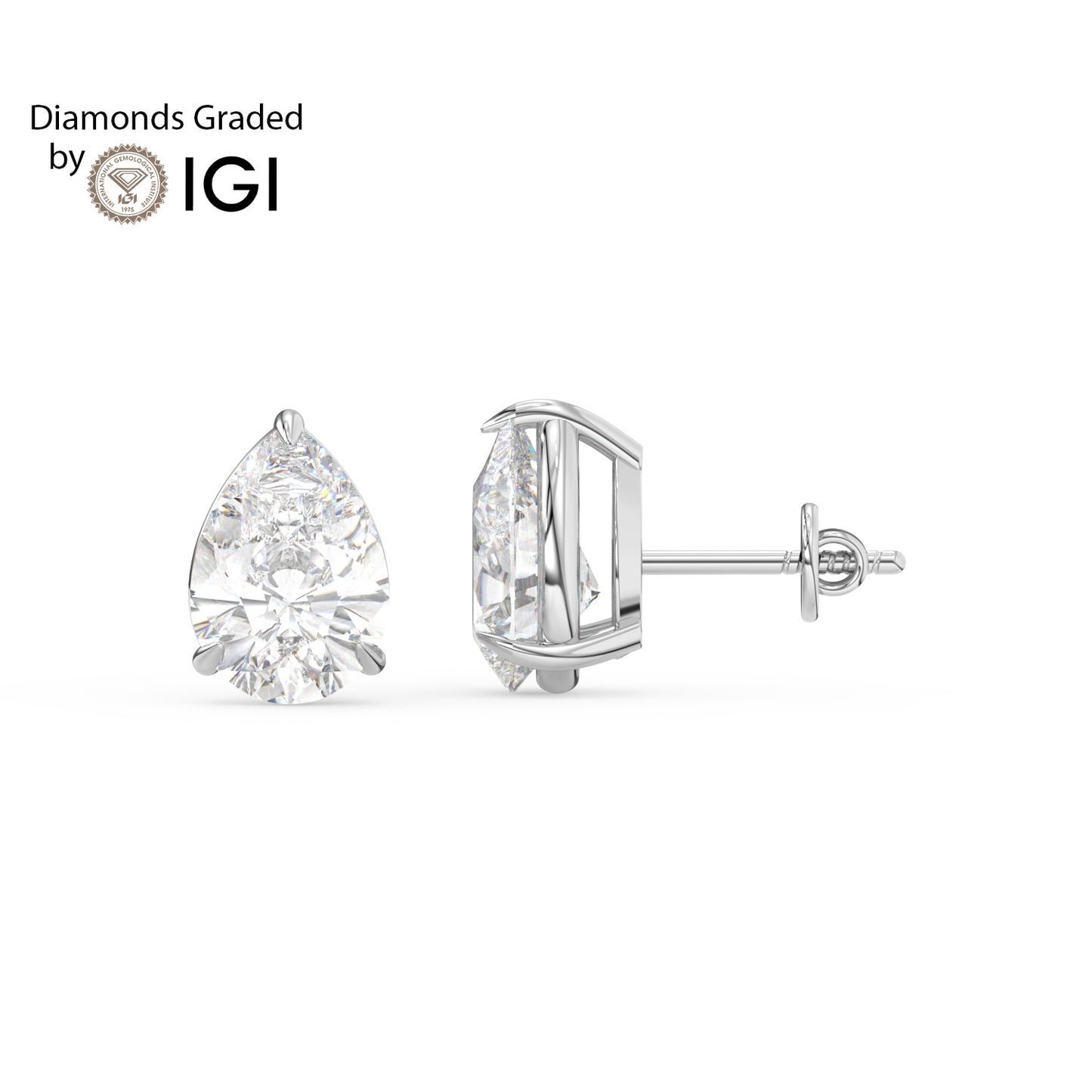 2ct Pear Lab Diamond Solitaire Stud Earrings - E/VVS 14K Gold