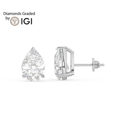 2ct Pear Lab Diamond Solitaire Stud Earrings - E/VVS 14K Gold