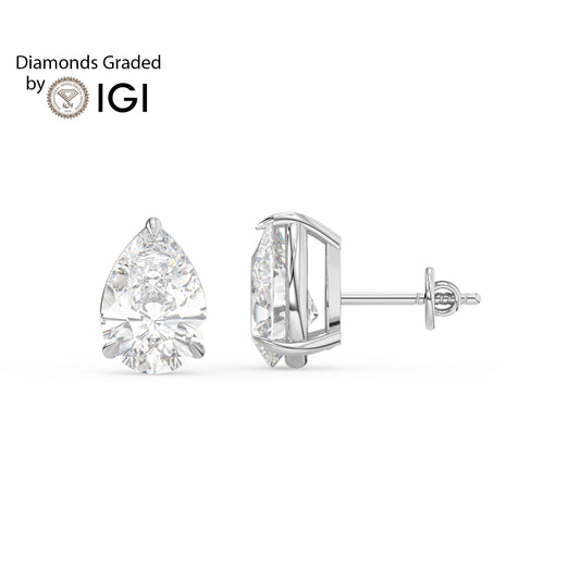 4ct Pear Lab Diamond Solitaire Stud Earrings - E/VVS 18K Gold