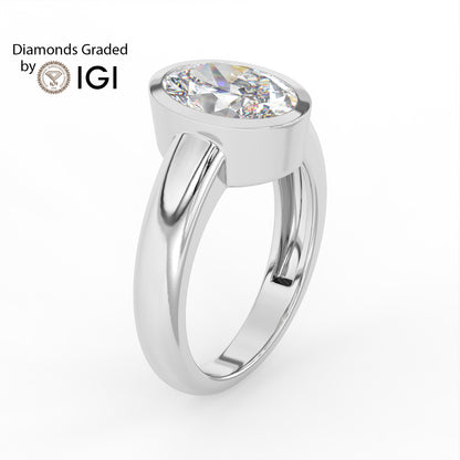 2ct Oval Bezel Set Lab Diamond Men’s Wedding Ring - E/VVS Platinum