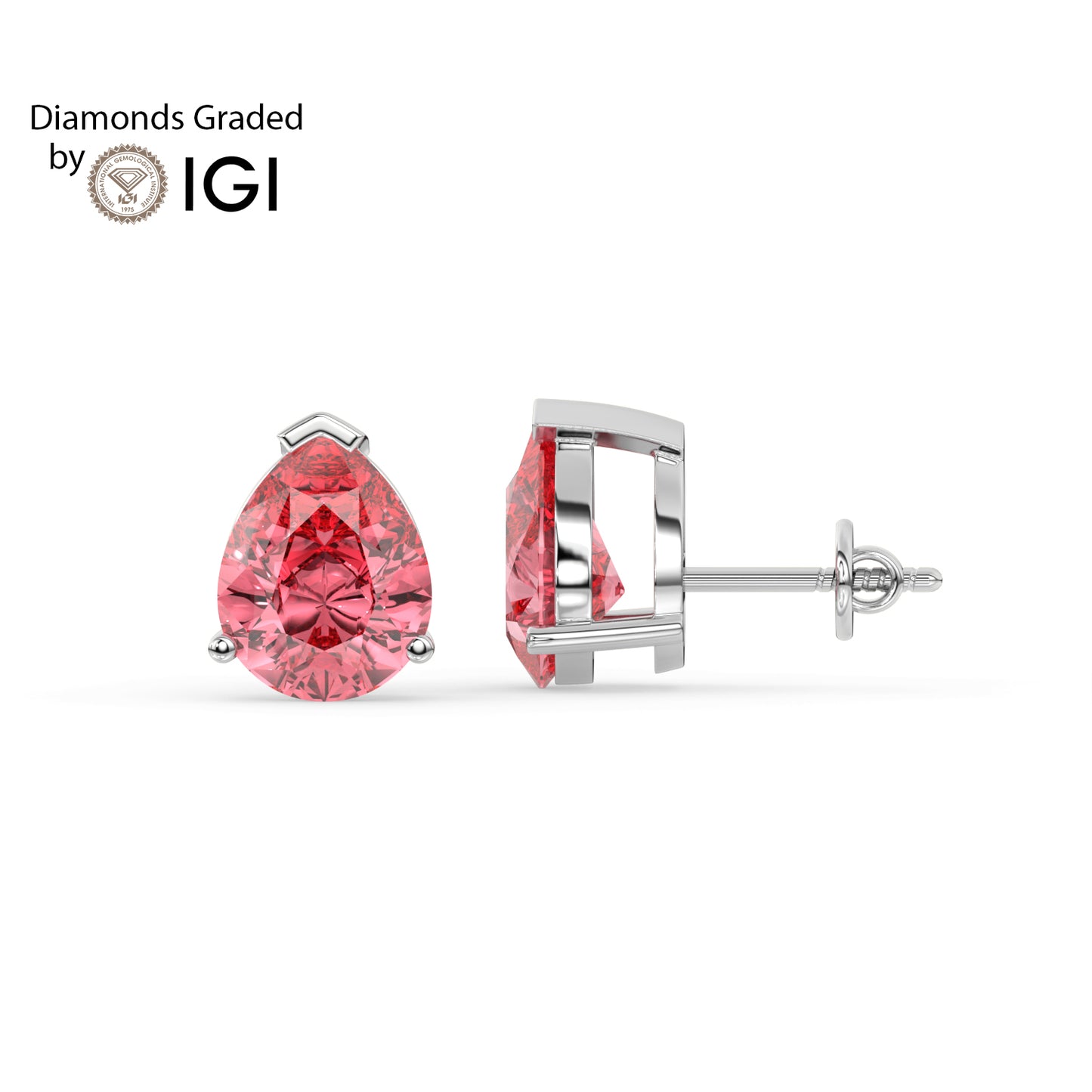 2ct Intense Pink Pear Lab Diamond Solitaire Stud Earrings - E/VVS 14K Gold