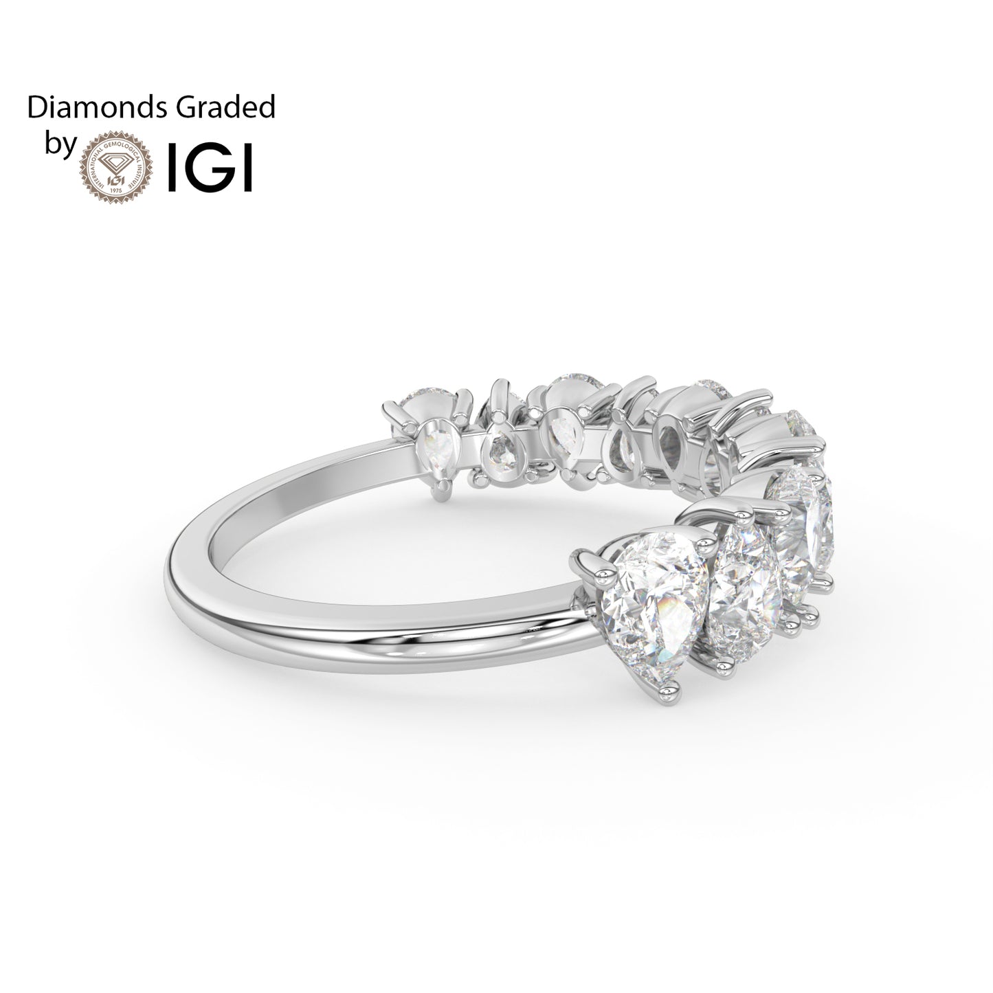 3.1ct Pear Alternating Lab Diamond Half Eternity Wedding Ring - E/VVS Platunum