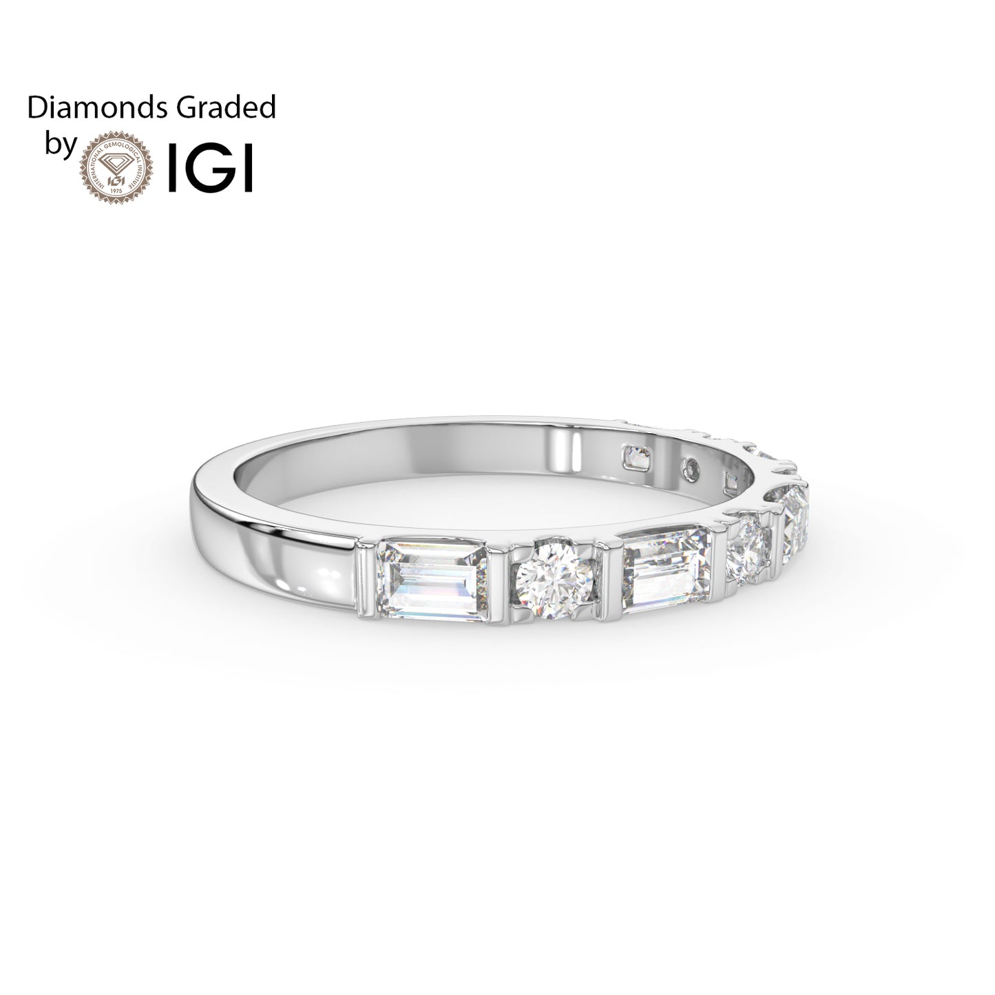0.82ct Baguette and Round Lab Diamond Half Eternity Wedding Ring - E/VVS 14K Gold