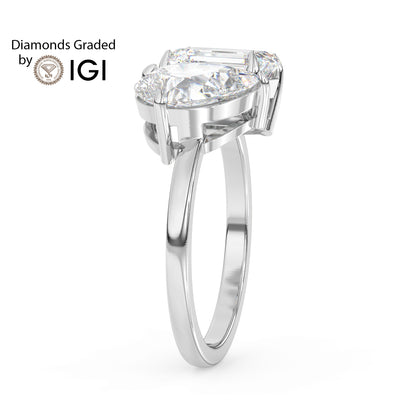 4ct Toi et Moi Pear and Emerald Lab Diamond Ring - E/VVS Platinum
