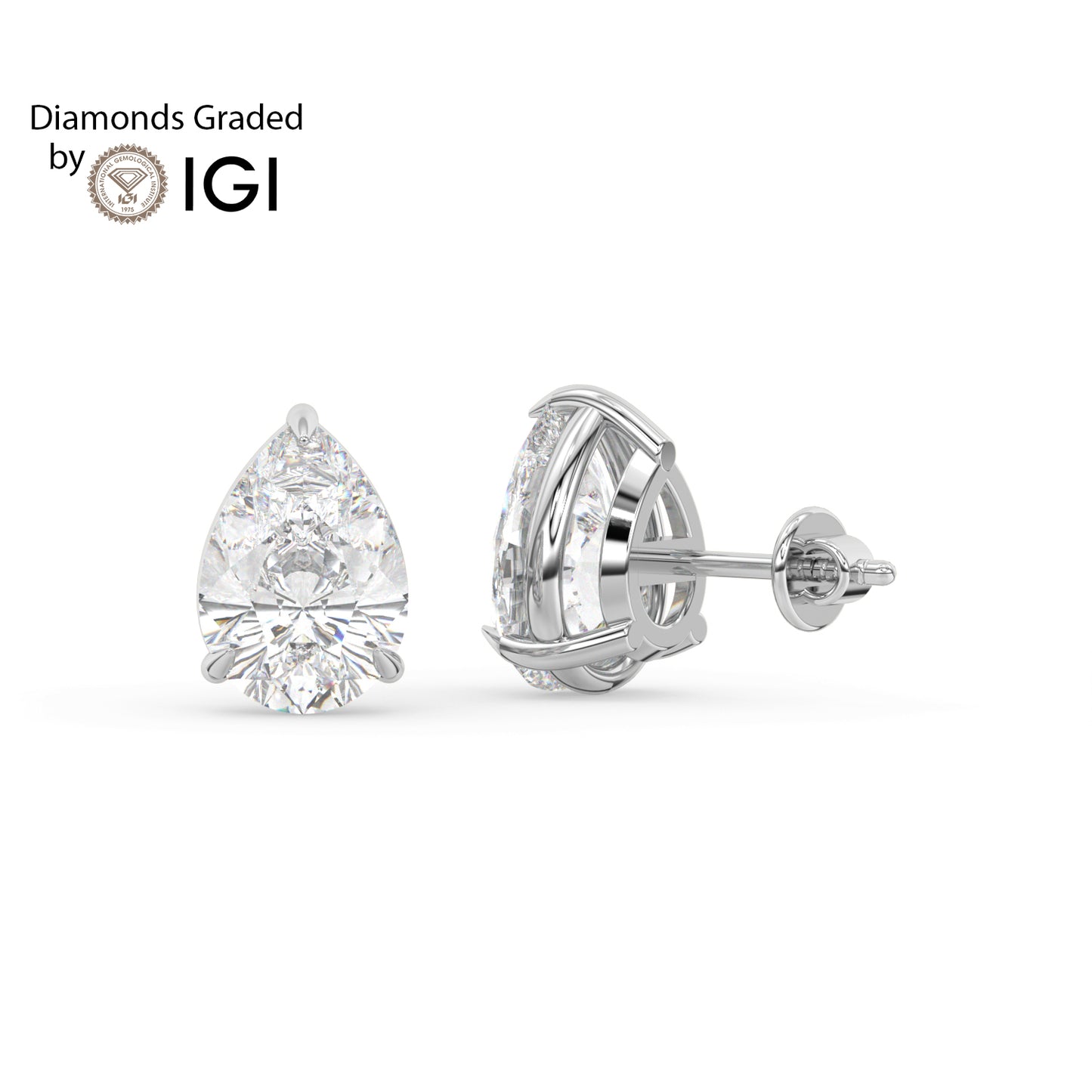 2ct Pear Lab Diamond Solitaire Stud Earrings - E/VVS 14K Gold