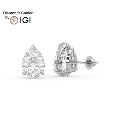 2ct Pear Lab Diamond Solitaire Stud Earrings - E/VVS 14K Gold
