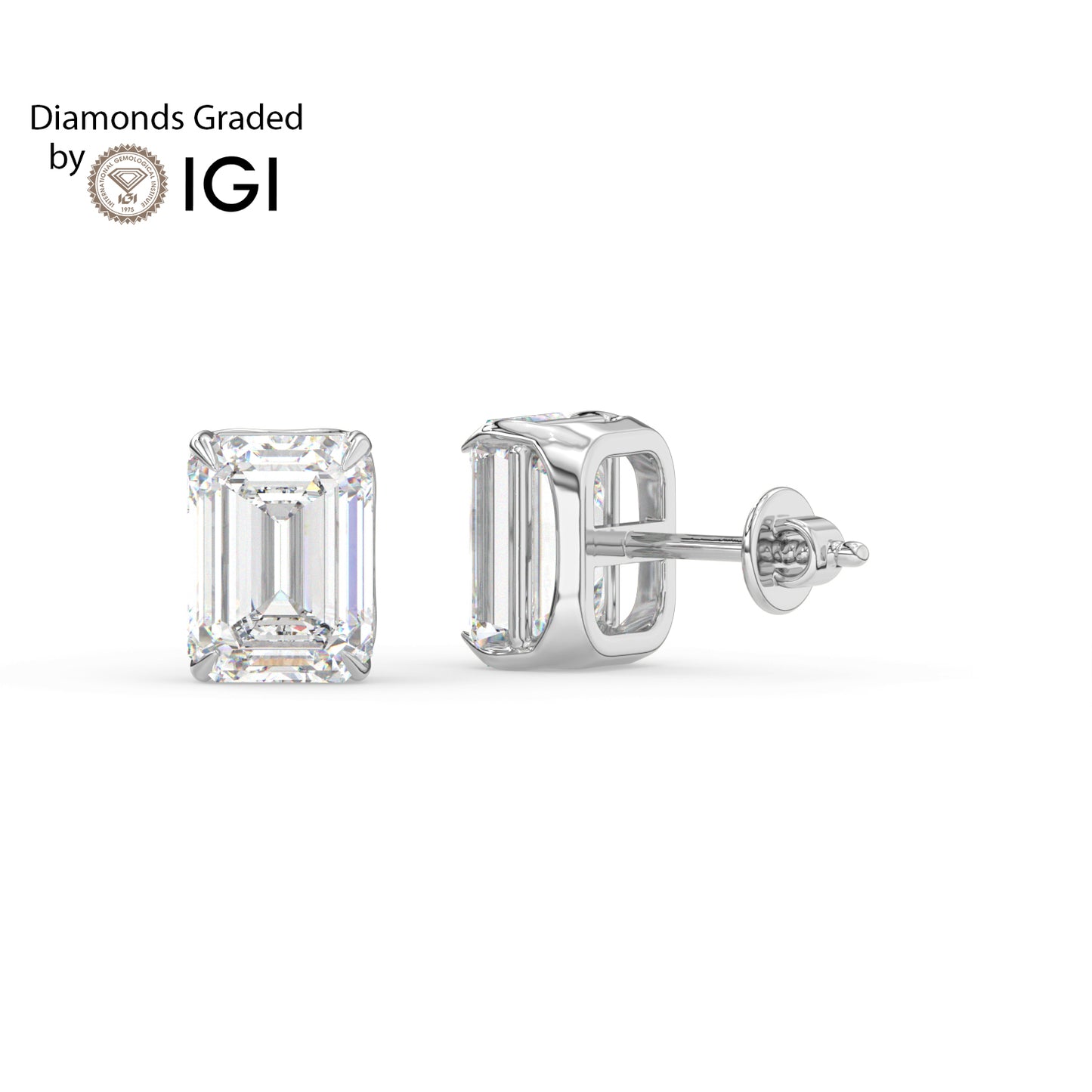 2ct Emerald Lab Diamond Solitaire Stud Earrings - E/VVS 14K Gold