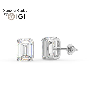 2ct Emerald Lab Diamond Solitaire Stud Earrings - E/VVS 14K Gold