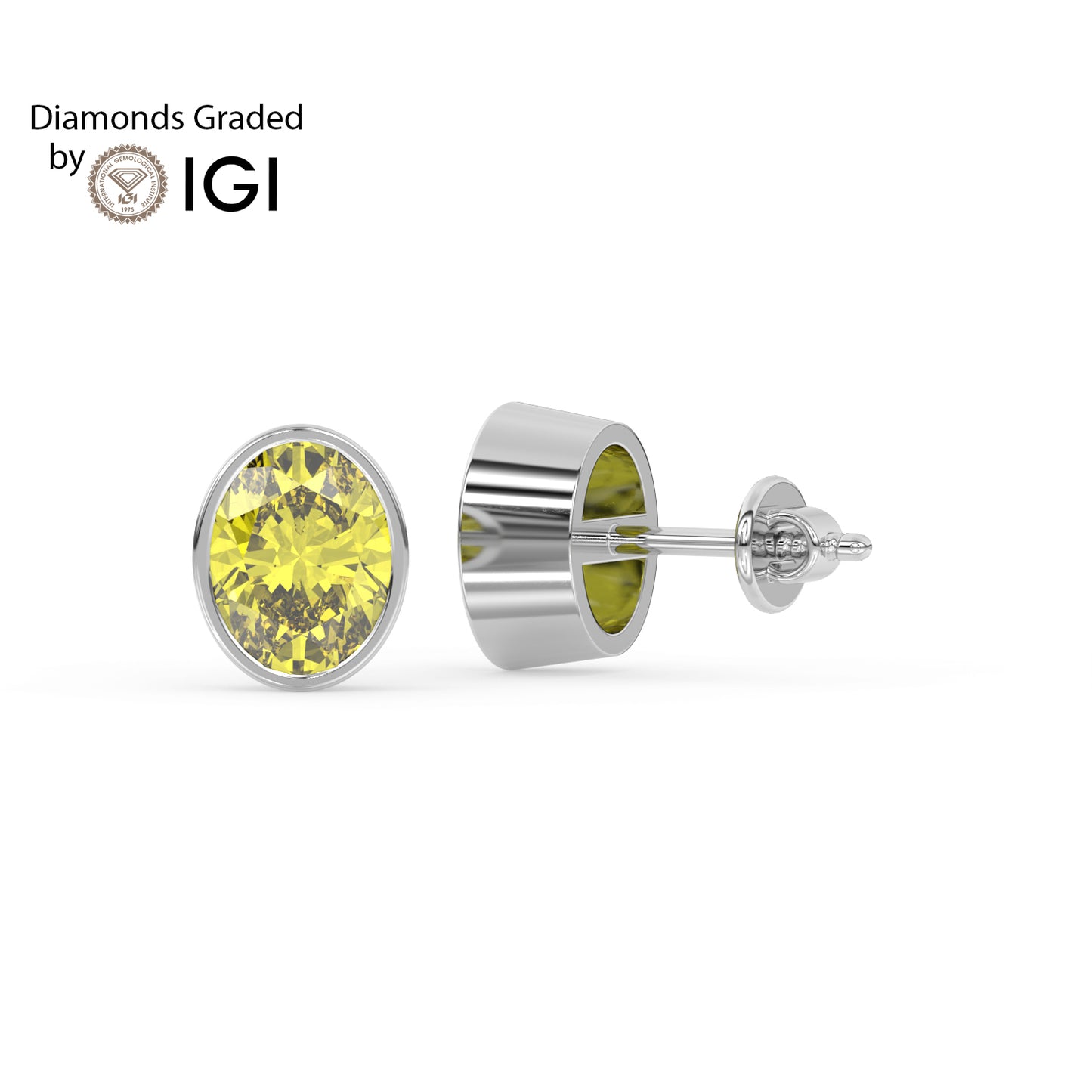 2ct Intense Yellow Oval Lab Diamond Solitaire Stud Earrings - E/VVS 14K Gold