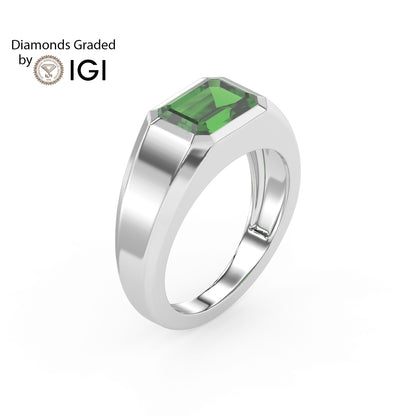 3ct Emerald Lab Emerald Men’s Wedding Ring - AAA Platinum