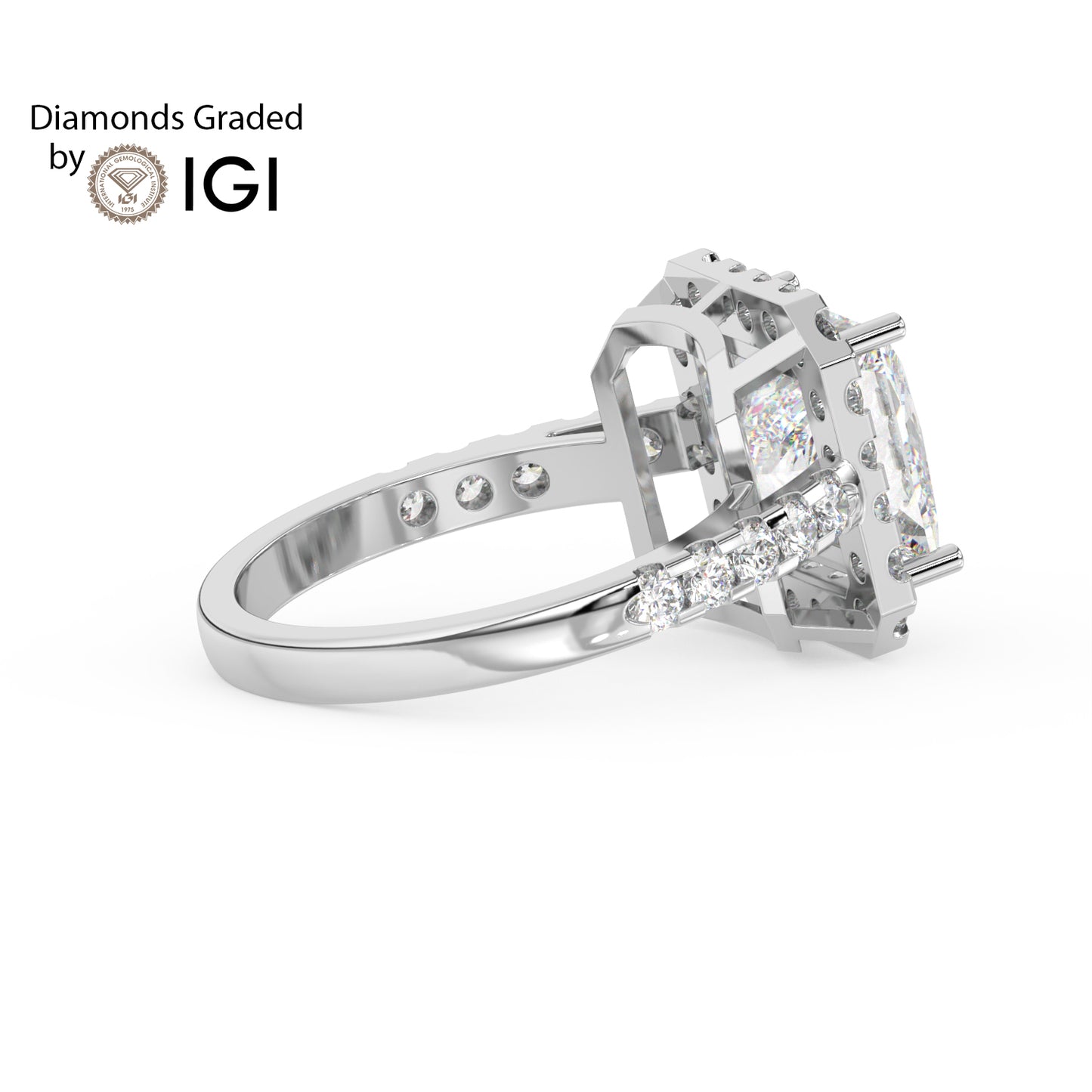 3ct Princess Lab Diamond Halo Engagement Ring - E/VVS 18K Gold