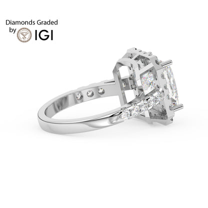 3ct Princess Lab Diamond Halo Engagement Ring - E/VVS 18K Gold