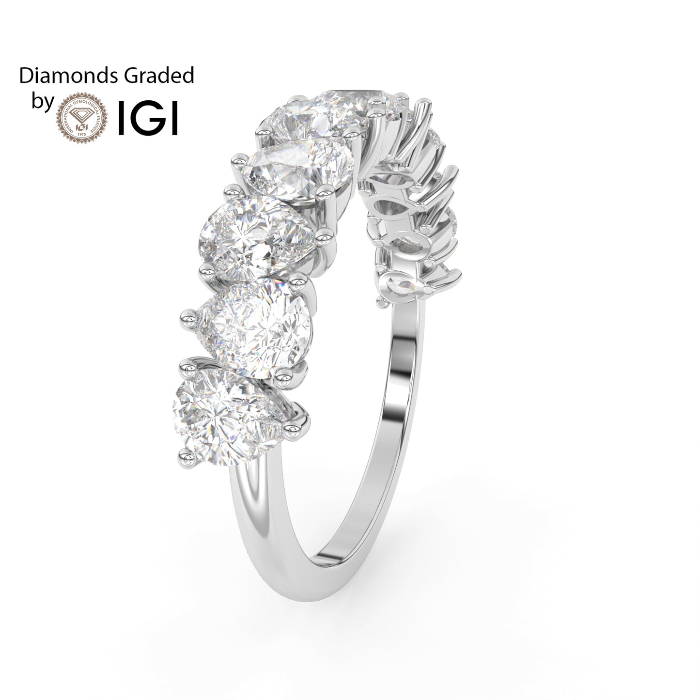 3.1ct Pear Alternating Lab Diamond Half Eternity Wedding Ring - E/VVS Platunum