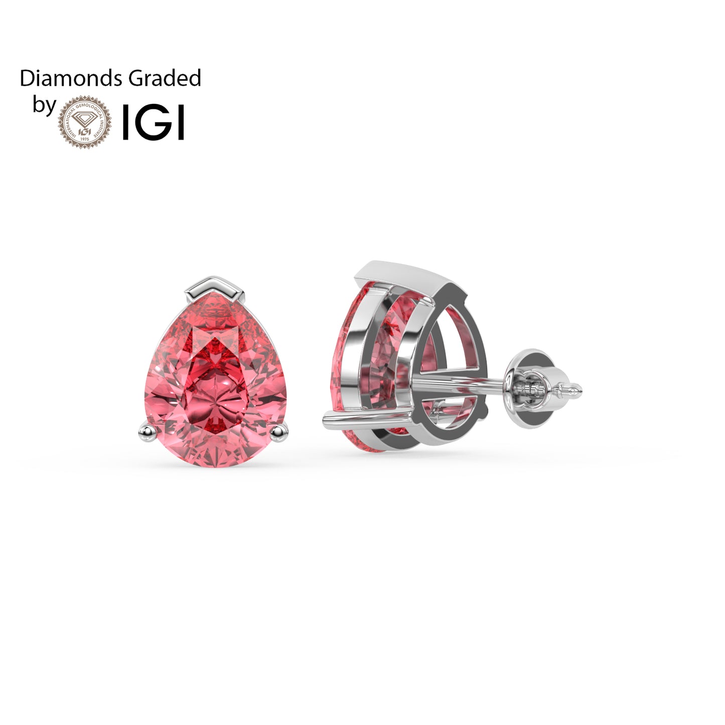 2ct Intense Pink Pear Lab Diamond Solitaire Stud Earrings - E/VVS 14K Gold