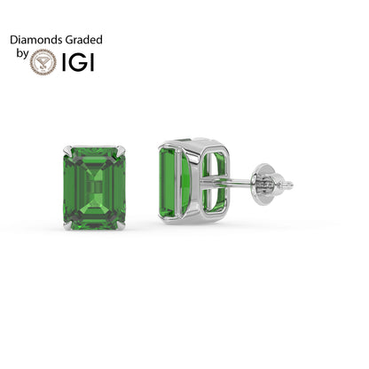 2ct Emerald Lab Emerald Solitaire Stud Earrings - AAA 14K Gold