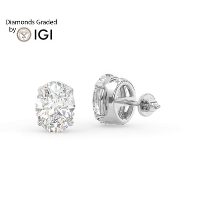 4ct Oval Lab Diamond Solitaire Stud Earrings - E/VVS 18K Gold