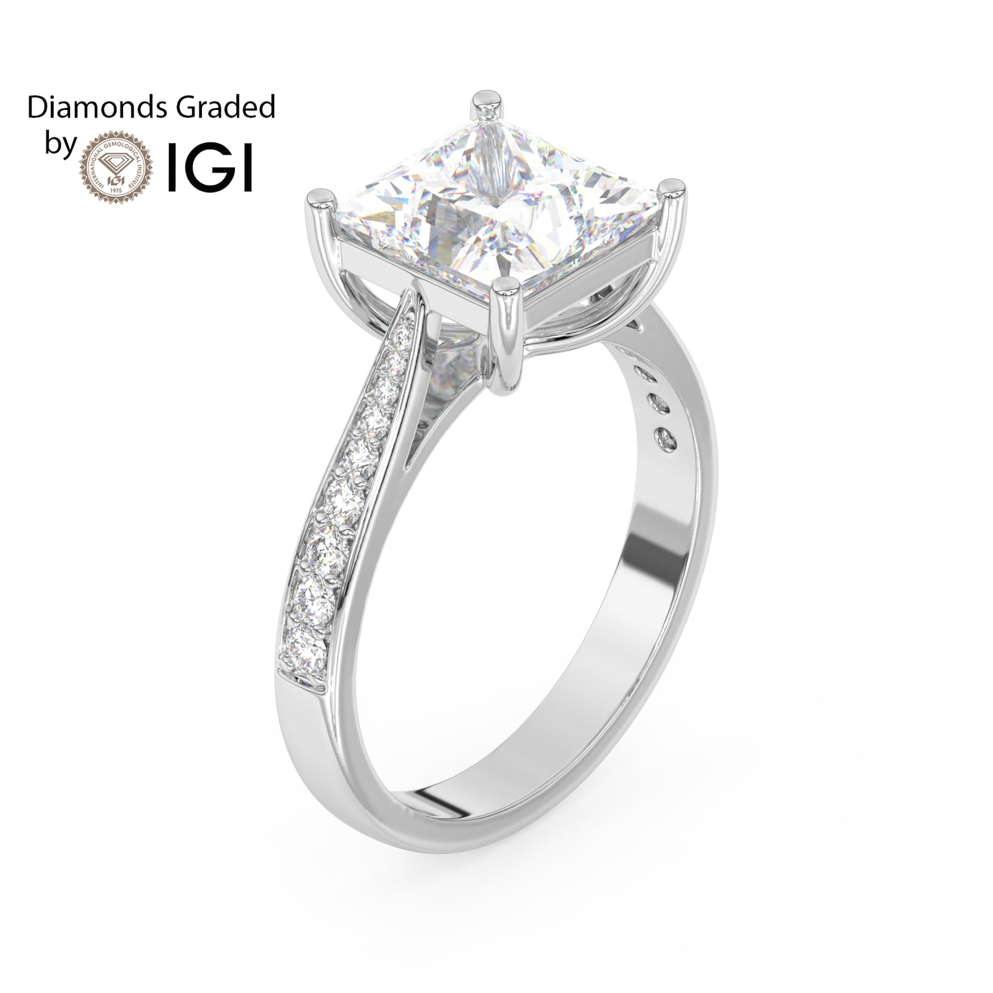 3ct Princess Lab Diamond Engagement Ring with Diamond Band - E/VVS Platinum