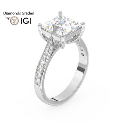 3ct Princess Lab Diamond Engagement Ring with Diamond Band - E/VVS Platinum