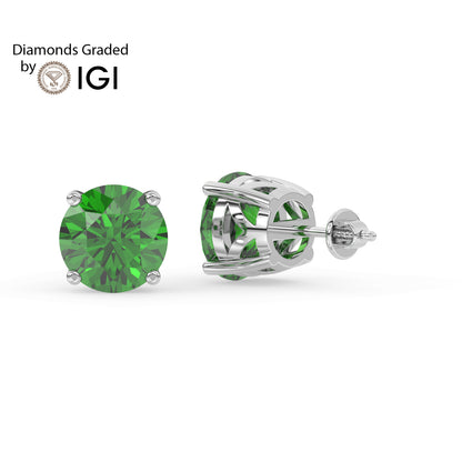 2ct Round Lab Emerald Solitaire Stud Earrings - E/AAA 14K Gold